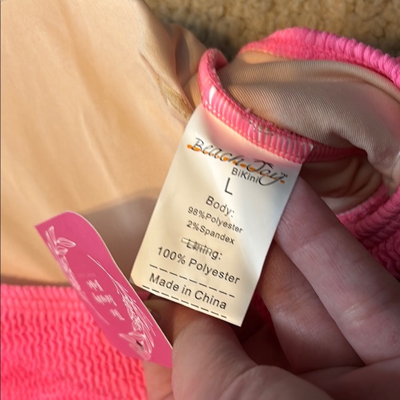 NWT Beach Joy Pink and Orange One Shoulder with Ring Detail Bathing Suit Size L - Picture 6 of 10